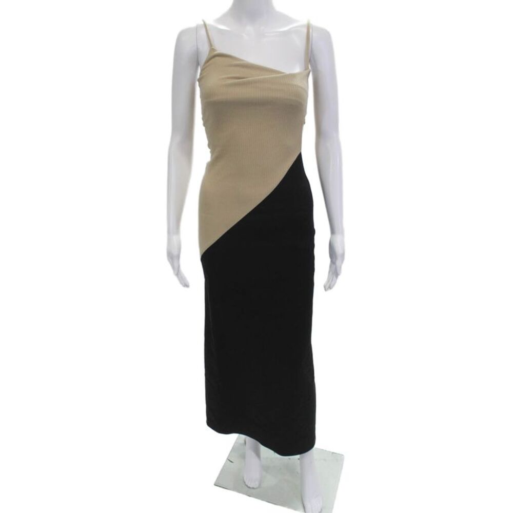 aaizel Women Bodycon Midi Dress Sleeveless Beige Polyester Size XS